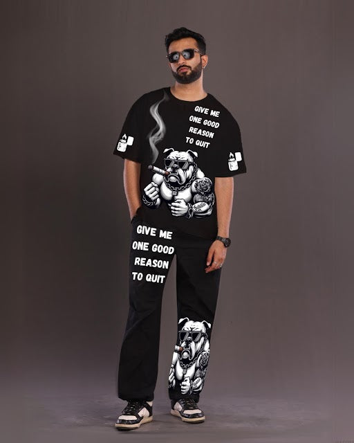 Black Men's BullDog Graphic Co-ord Set - Men's Choice(*)