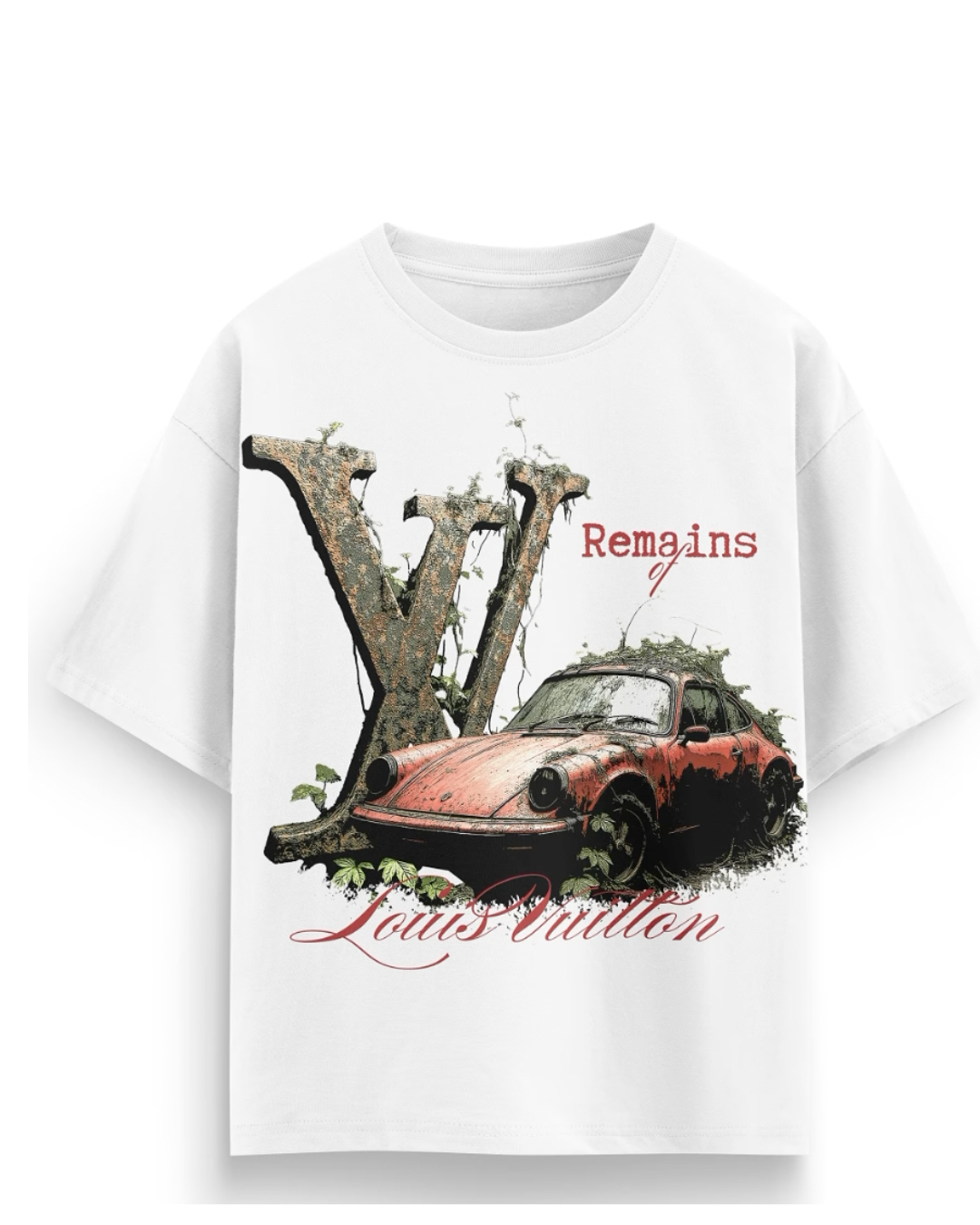 VINTAGE CAR UNISEX OVERSIZED WHITE T-SHIRT