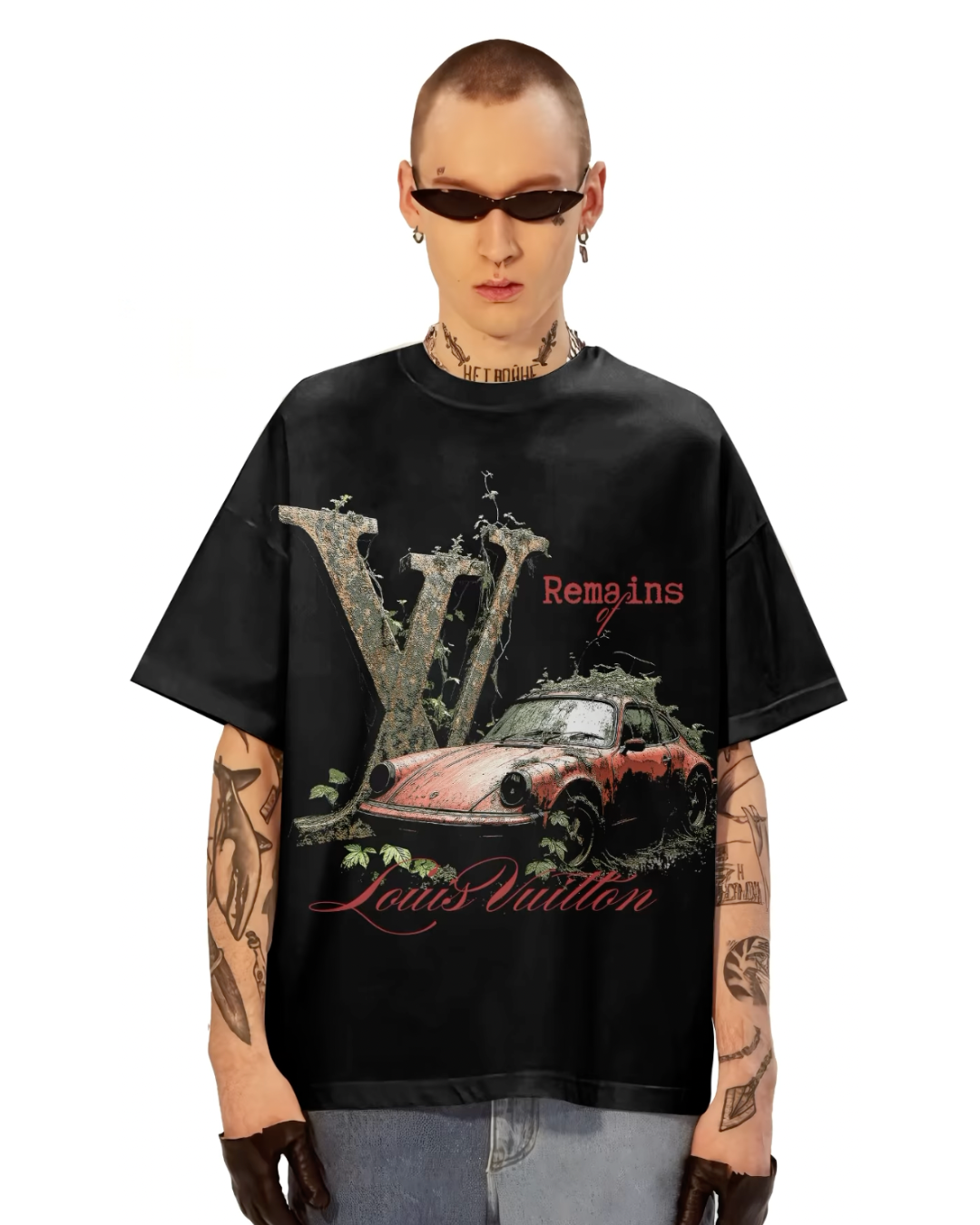VINTAGE CAR UNISEX OVERSIZED BLACK T-SHIRT