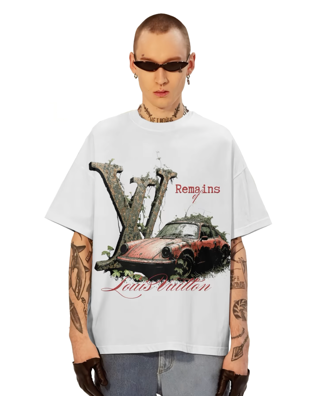 VINTAGE CAR UNISEX OVERSIZED WHITE T-SHIRT