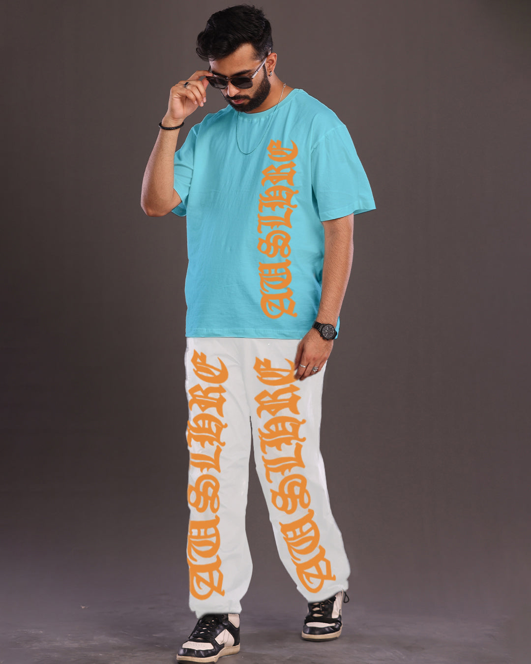 Varsity Vibes: Men's Oversized Co ord Mens Set with Letterman Accent