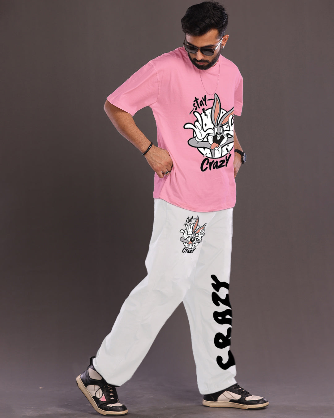 Saty Crazy: Men's Pink and White Oversized Co-ord Set(*)