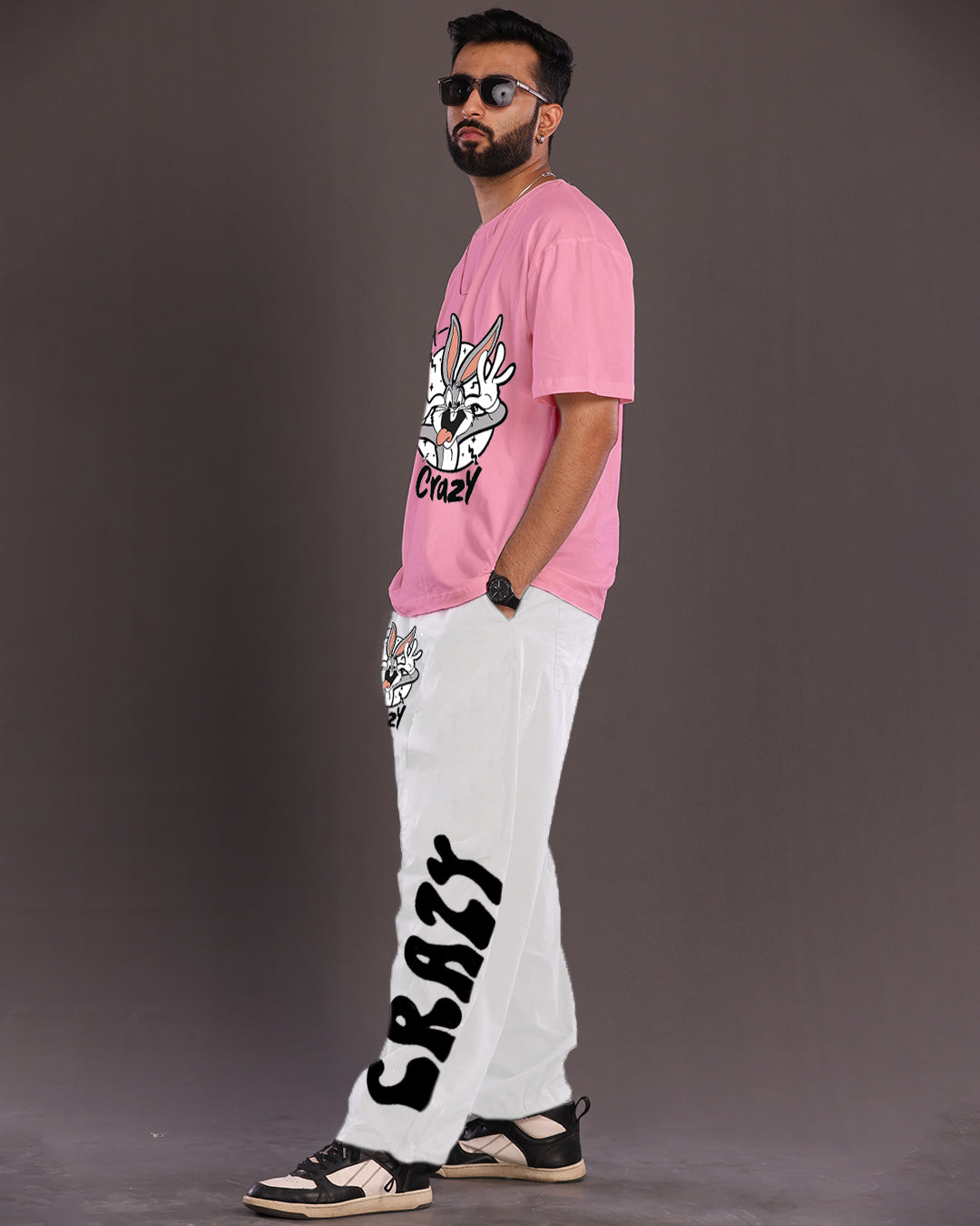 Saty Crazy: Men's Pink and White Oversized Co-ord Set(*)