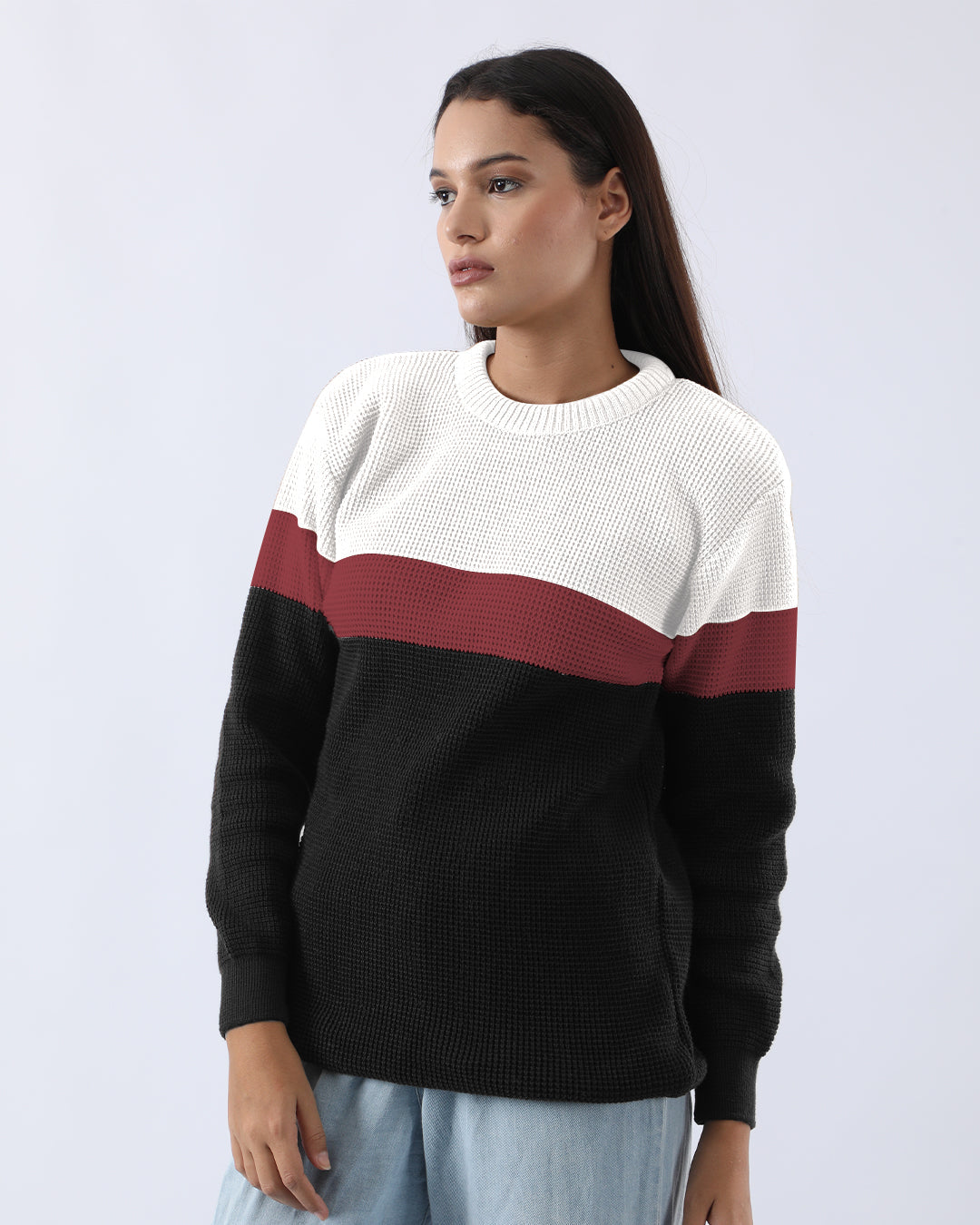 PREMIUM LONG SLEEVE CREW NECK PULLOVERS - WHITE & RED