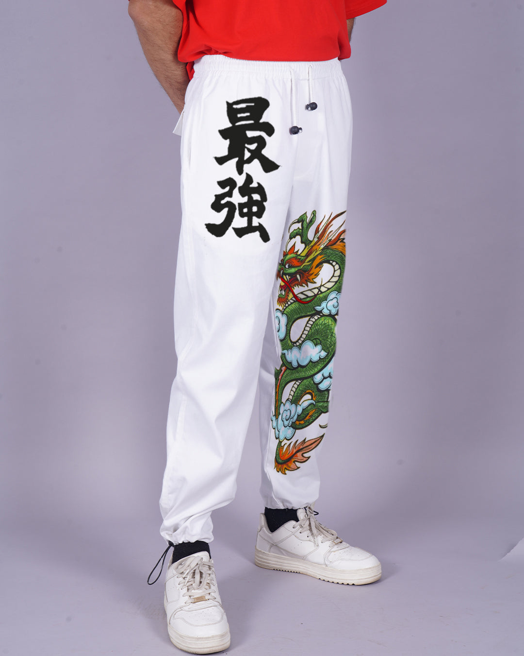 Men's White Cargo Pants - Snaky Dragon