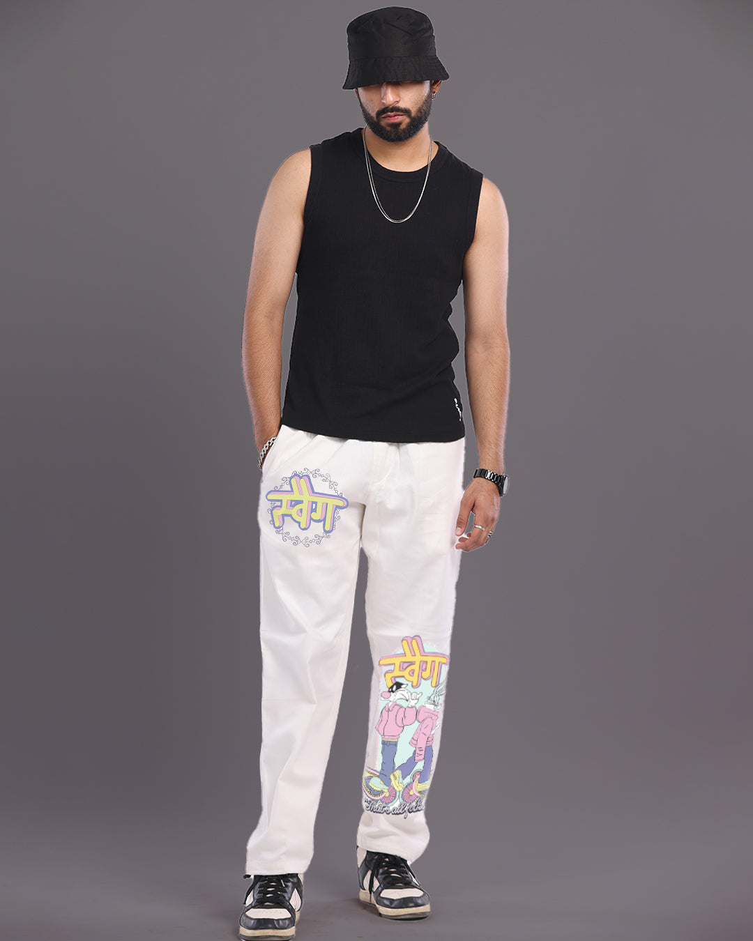 MENS WHITE COTTON PANT - SWAG(*)