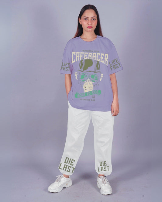 Women CafeRacer Oversized Co-Ord Set - Purple and White