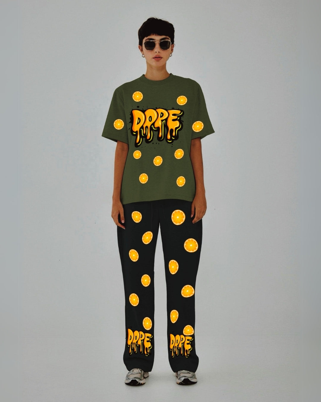 Women Dope Oversized Co-Ord Set - Olive and Black