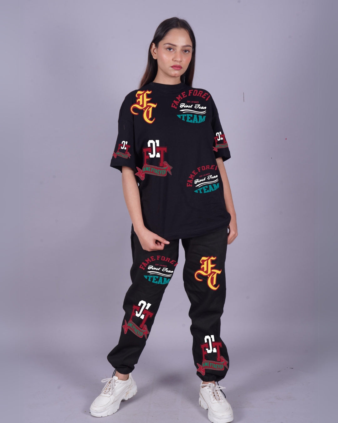 Women Fame Forever Oversized Co-Ord Set - Black and Black(*)