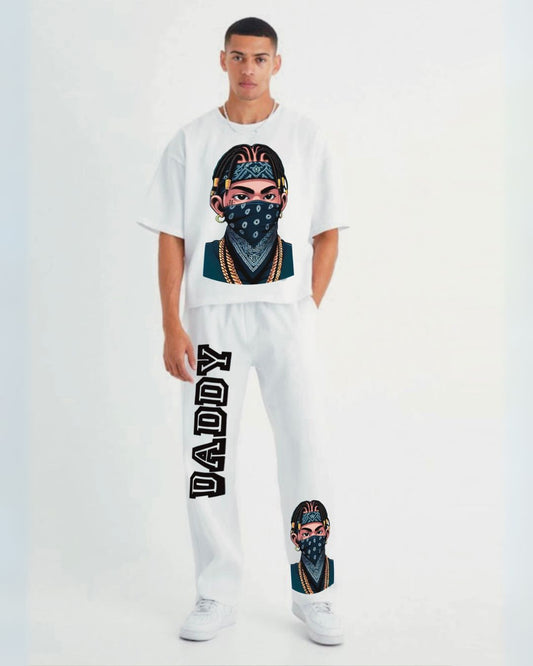 Men's Daddy Mask Oversized Co-Ord Set - White and White