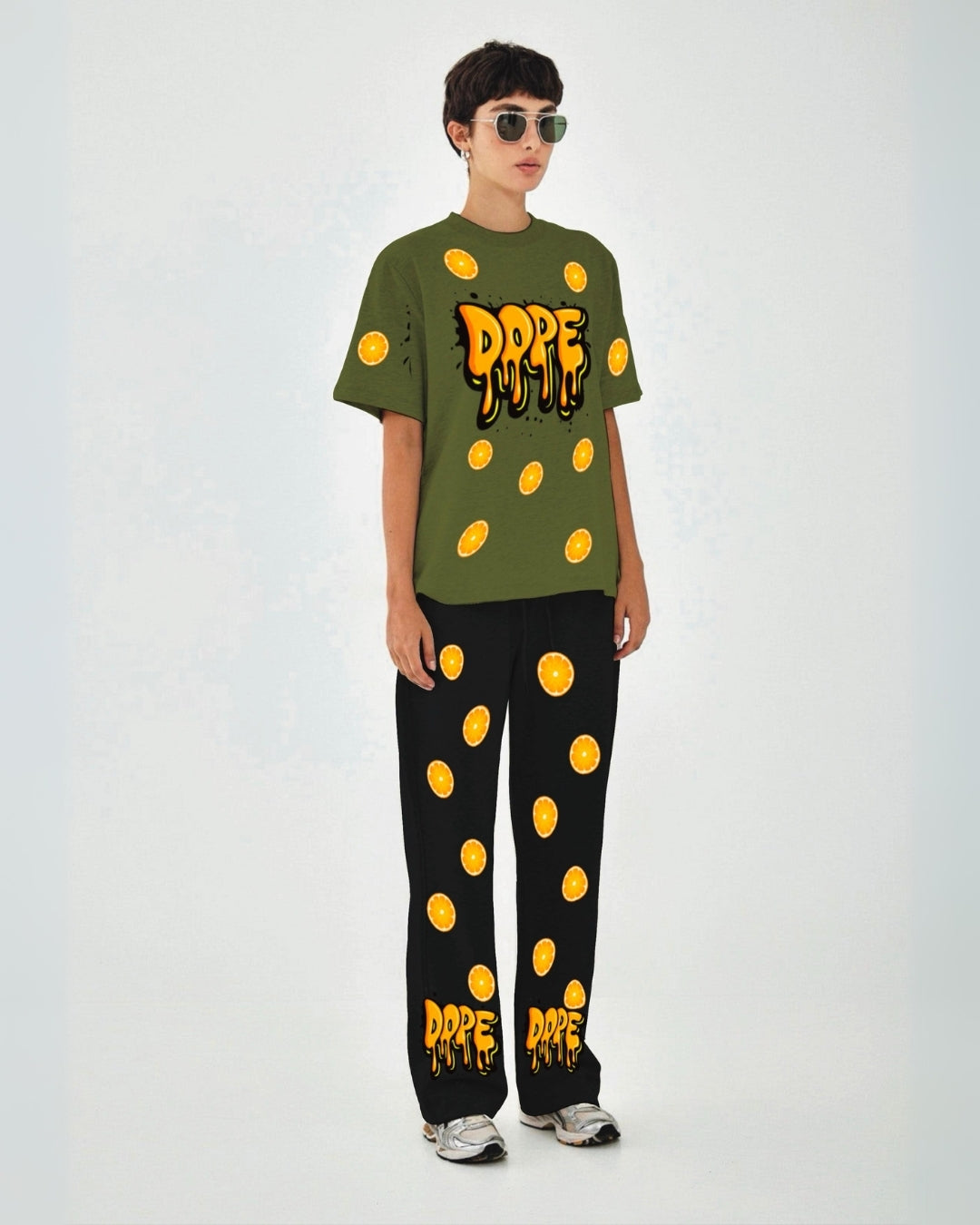 Women Dope Oversized Co-Ord Set - Olive and Black