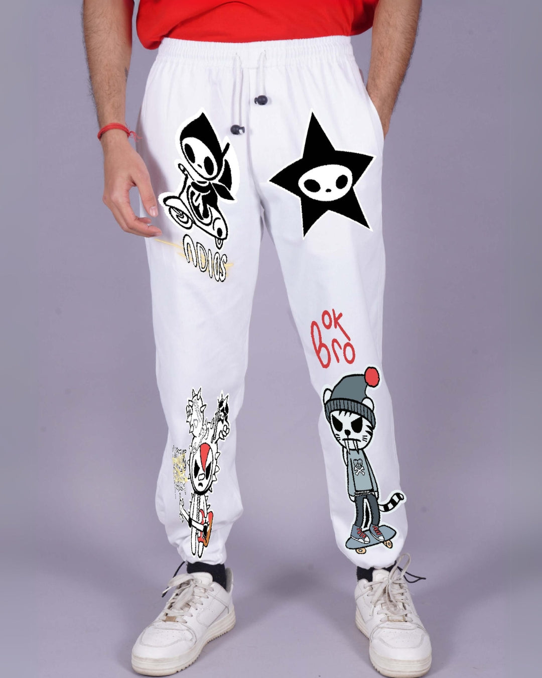 Men White Cargo Pants with OK Bro Style(*)