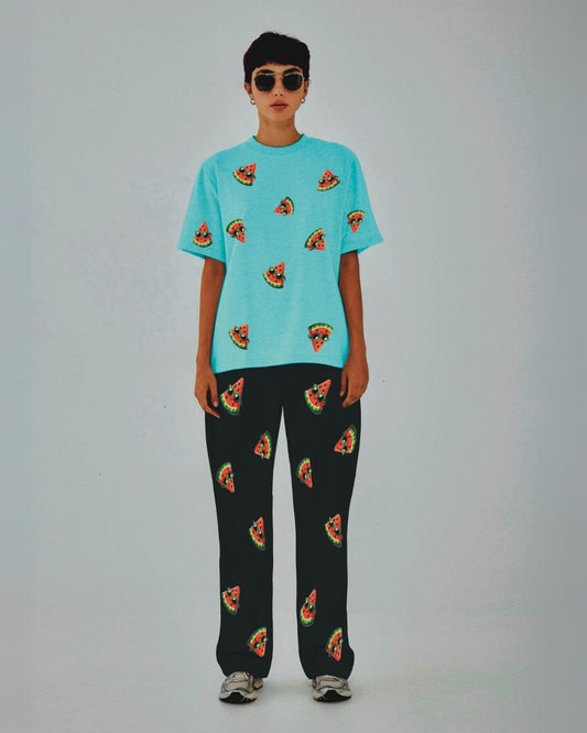 Women Watermelon World Oversized Co-Ord Set - Blue and Black