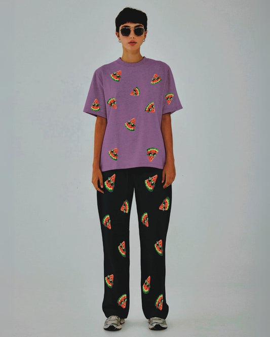 Women Watermelon World Oversized Co-Ord Set - Purple and Black