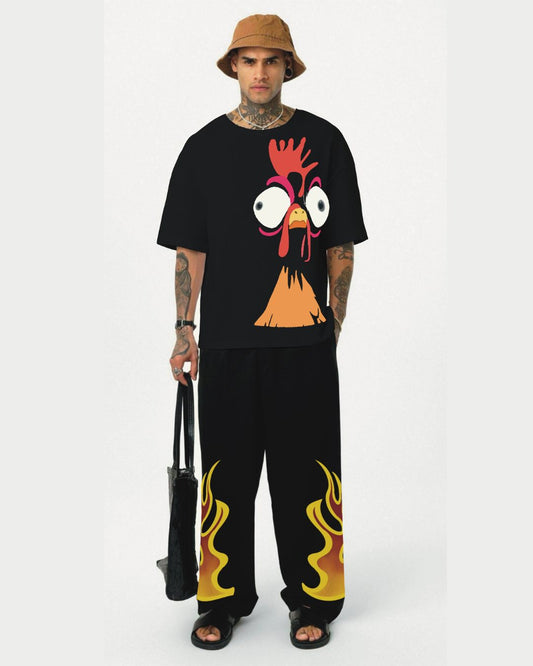 hen tee with fire aura pant (black and black)(*)