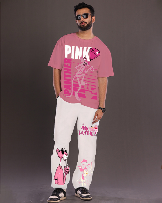 Men's Pink Panther Oversized Co-Ord Set - Pink and White(*)