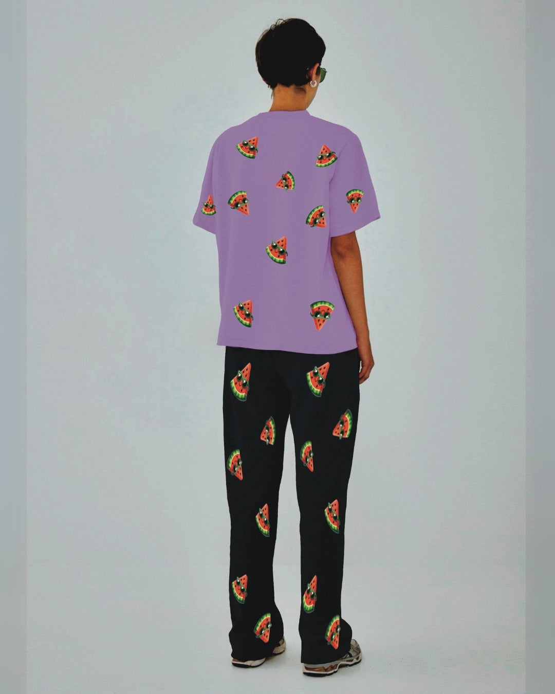 Women Watermelon World Oversized Co-Ord Set - Purple and Black