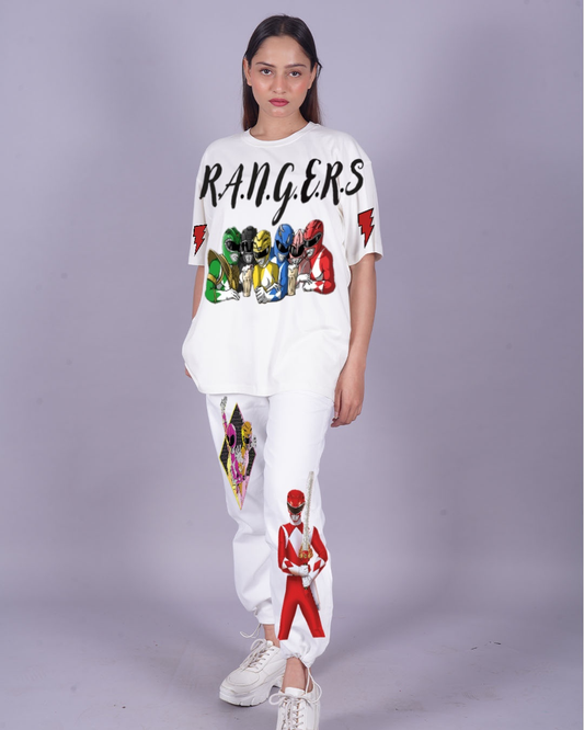 Women Rangers Oversized Co-Ord Set - White and White