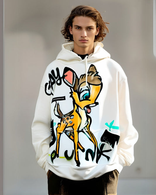 Unisex White Oversized Hoodie - Baby Deer