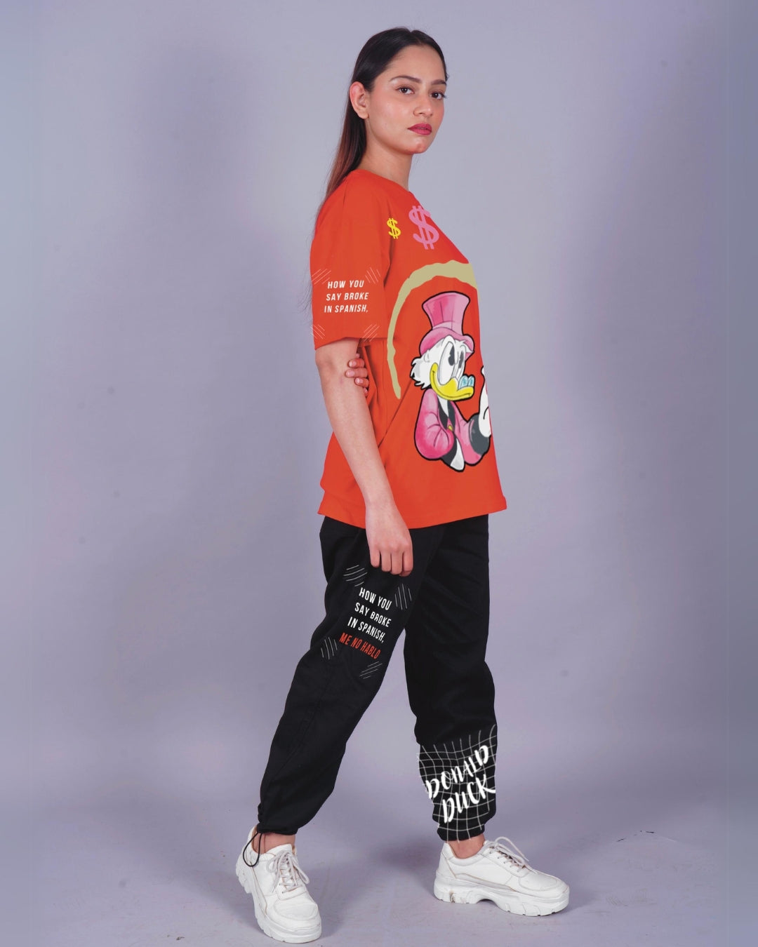 Women Duck Graphic Oversized Co-Ord Set - Red and Black