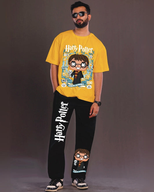 Young Harry Potter Men's Oversized Yellow and Black Coord Set