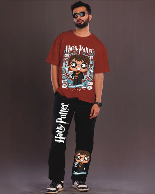 Young Harry Potter Men's Oversized Red and Black Coord Set