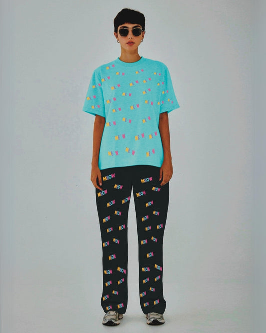 Women Meow Oversized Co-Ord Set - Blue and Black