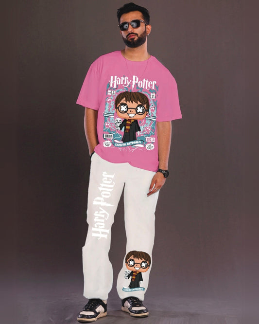 Young Harry Potter Men's Oversized Pink and White Coord Set