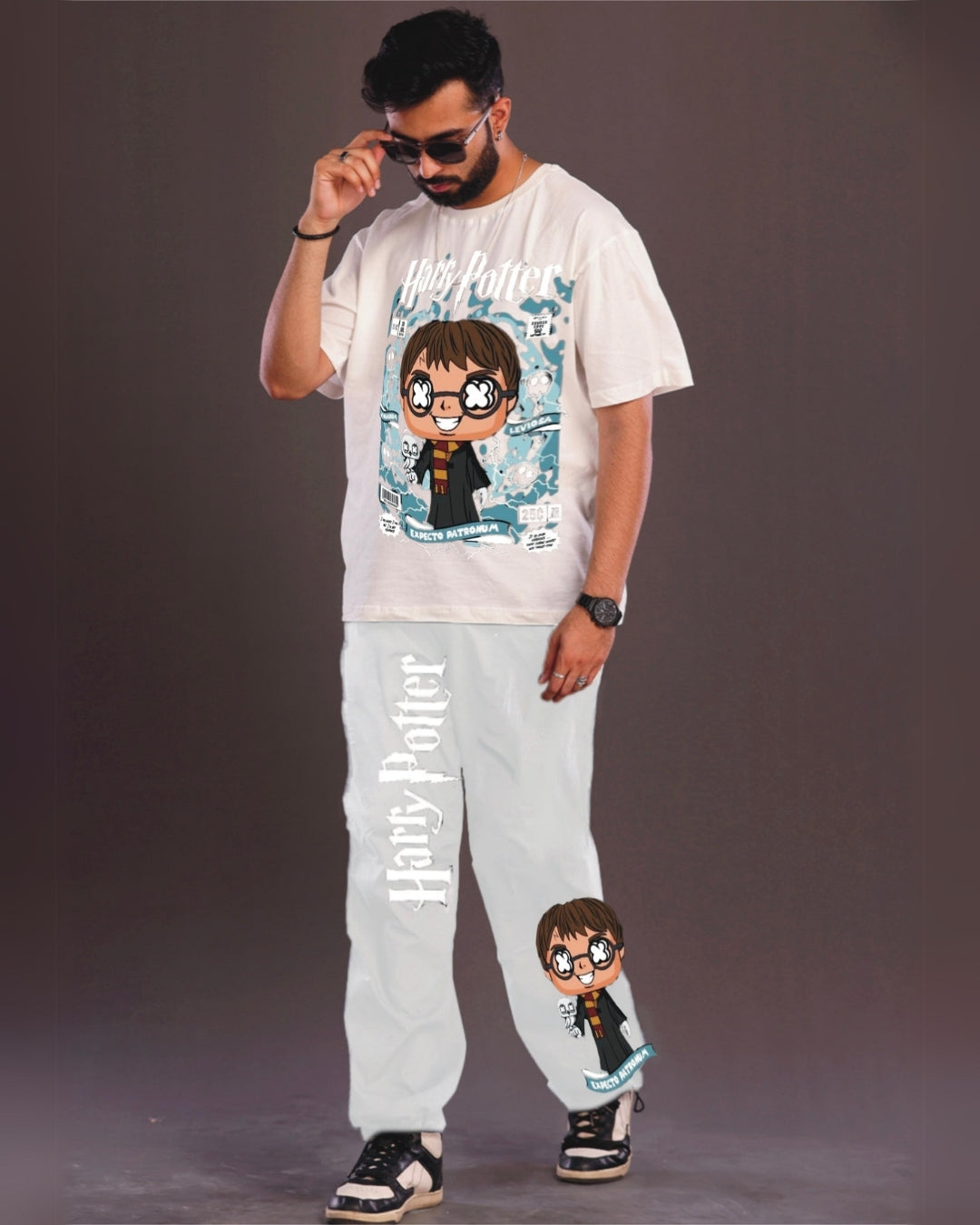 Young Harry Potter Men's Oversized White and White Coord Set