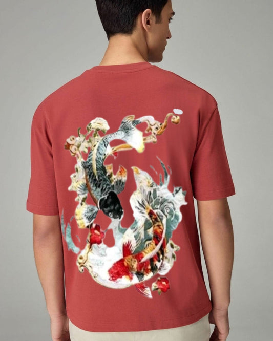 DUAL FISH UNISEX EXCLUSIVE OVERSIZED TEE - RED