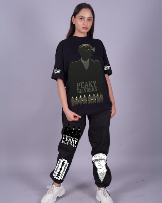 Women Peaky Blinders Oversized Co-Ord Set - Black and Black