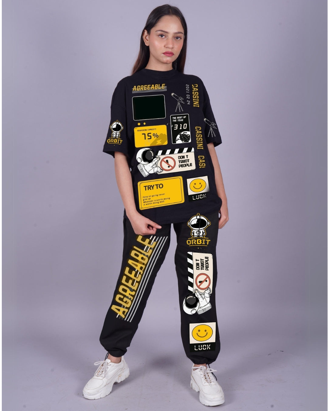 Women Orbit Oversized Co-Ord Set - Black and Black