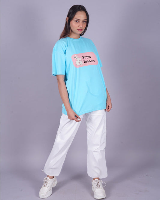 Women Super Bloom Oversized Co-Ord Set - Blue and White