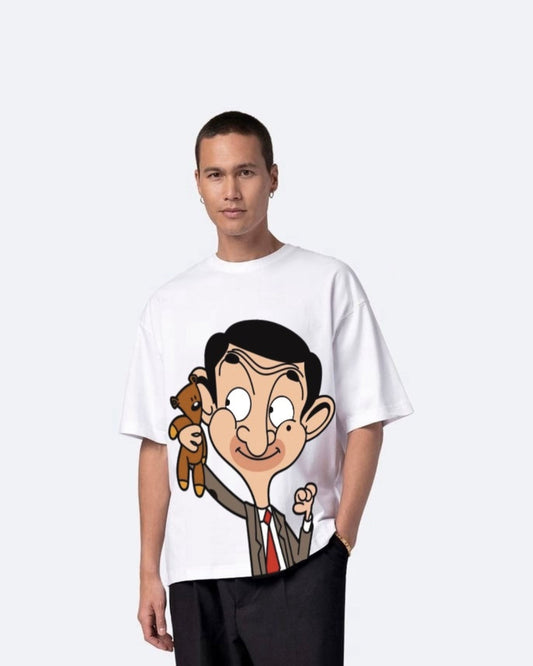 Mr Bean White Urban Oversized T-Shirt for Men