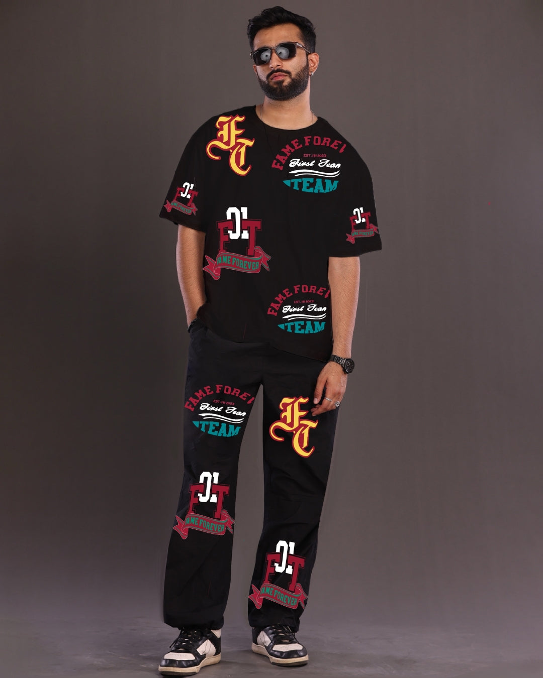 Fame Forever: Black and Black Oversized Men's Co Ord Set(*)