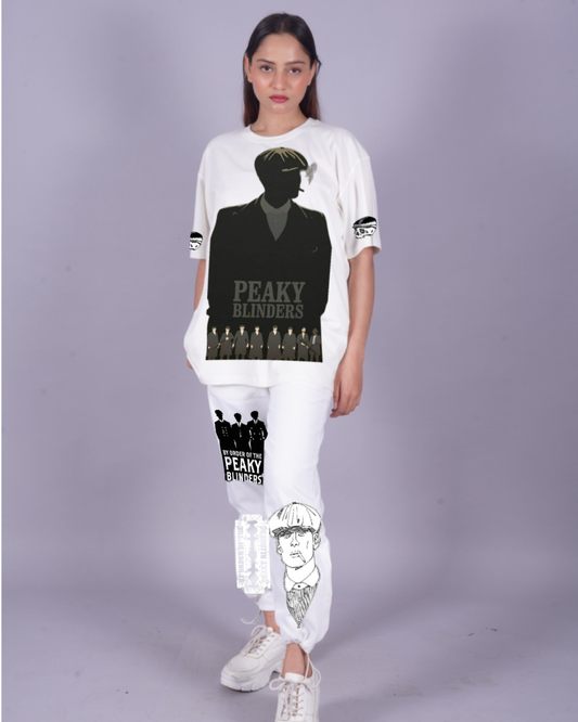 Women Peaky Blinders Oversized Co-Ord Set - White and White