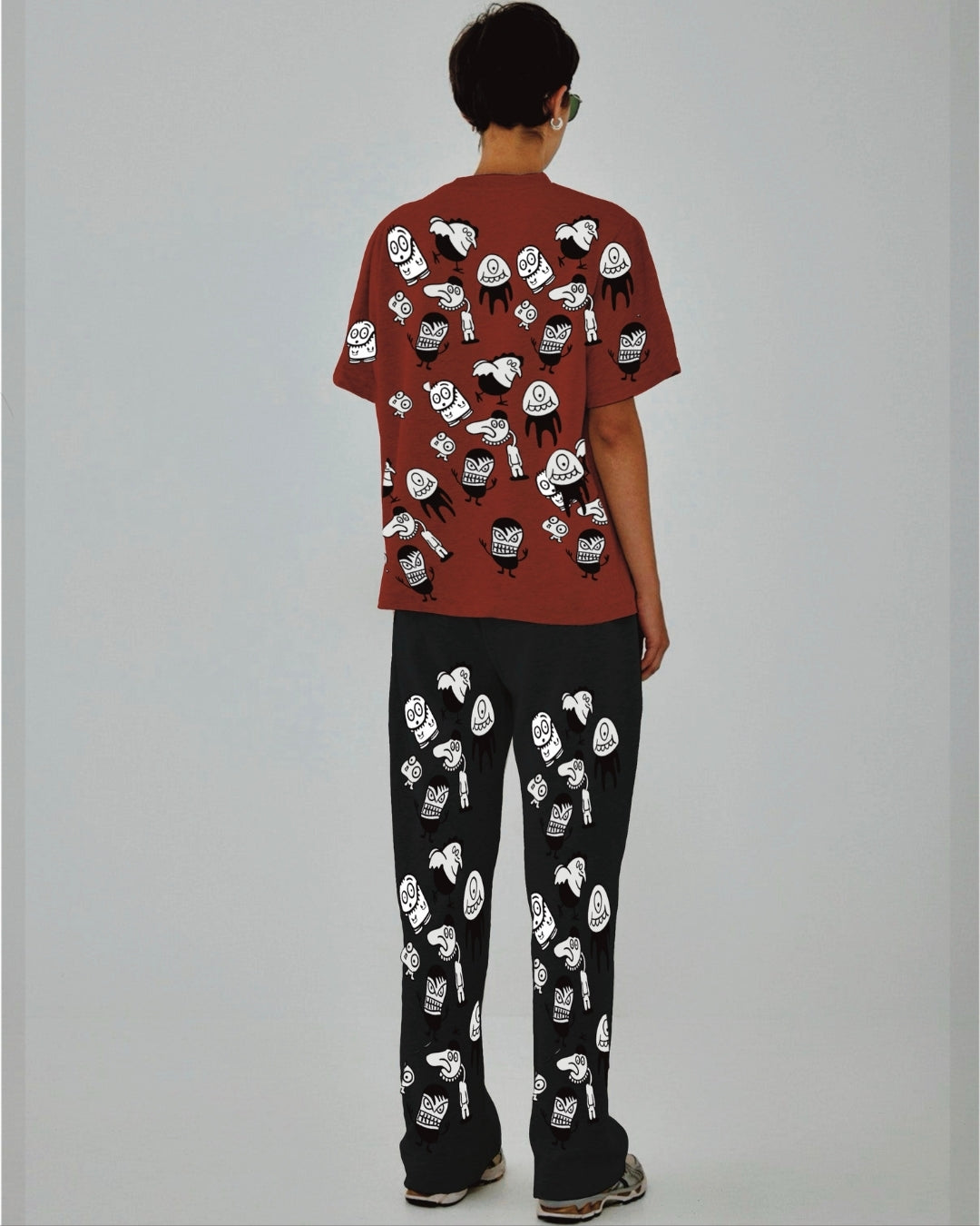 Women Alien World Oversized Co-Ord Set - Red and Black