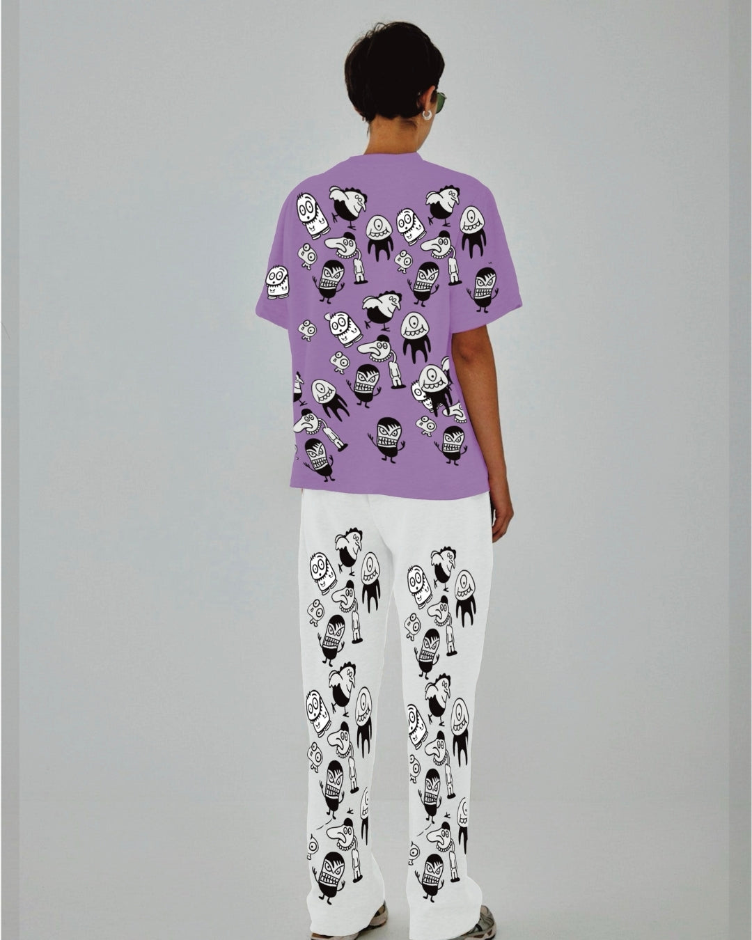 Women Alien World Oversized Co-Ord Set - Purple and White