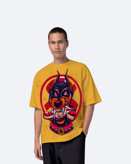 Doberman Yellow Urban Oversized T-Shirt for Men