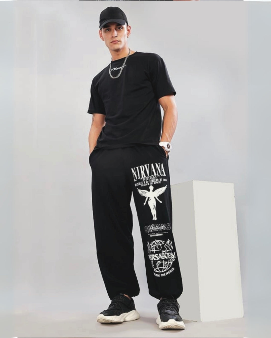 Men's Black Cotton Pant - Nirvana(*)