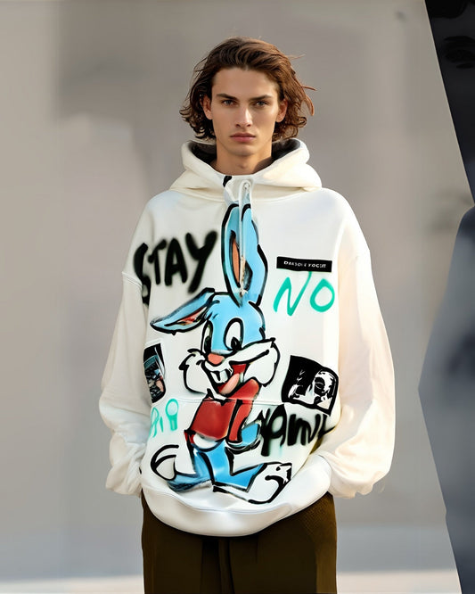 Unisex White Oversized Hoodie - Stay Bunny