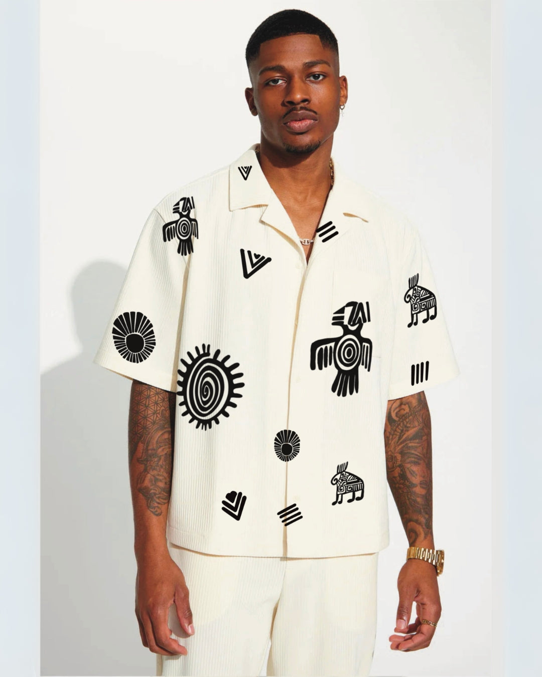 STUSSY ICONS HALF SLEEVE WHITE OVERSIZED KNITTED SHIRT(*)