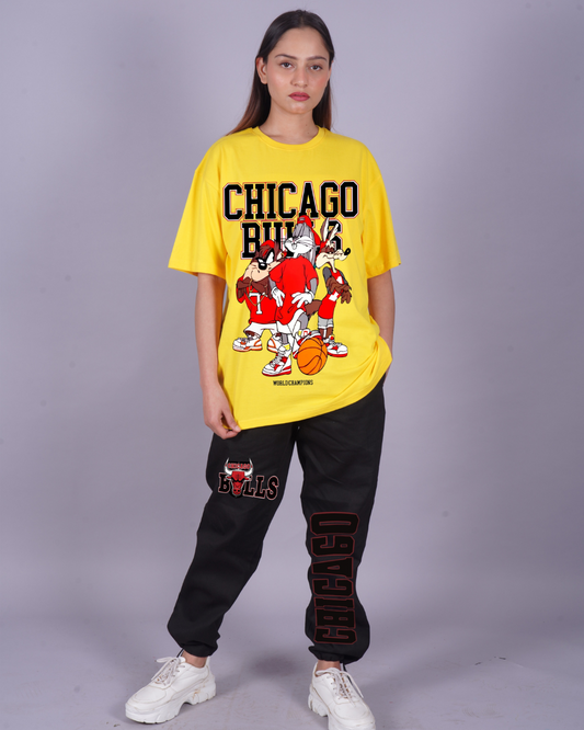 Women Chicago Bulls Oversized Co-Ord Set - Yellow and Black