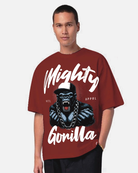 Mighty Gorilla Red Urban Oversized T-Shirt for Men