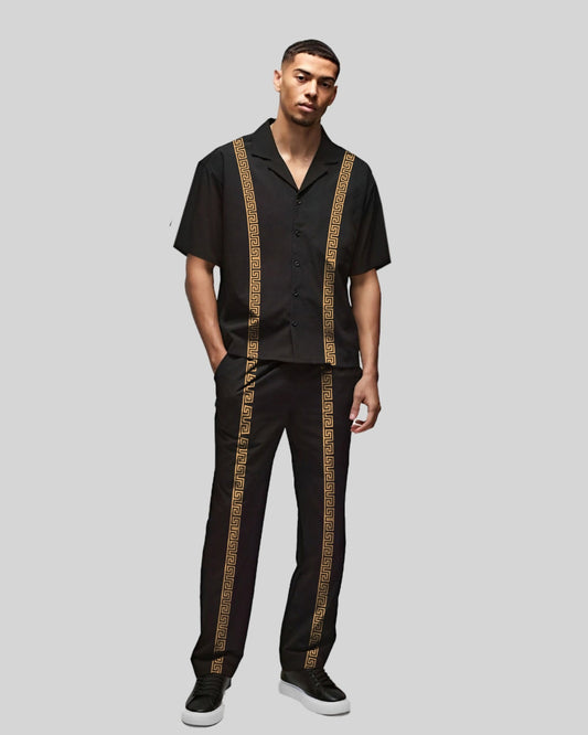 Coded Straps Half Sleeve Oversized Knitted Shirt Cord Set - Black and Black(*)