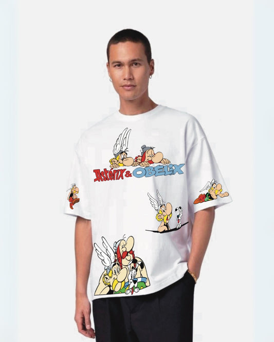 Asterix & Obelix White Urban Oversized T-Shirt for Men