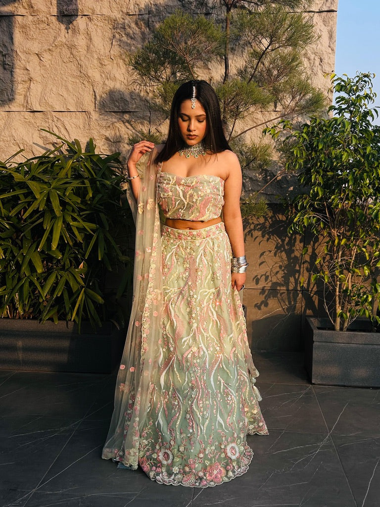 Lime green and pink Lehenga