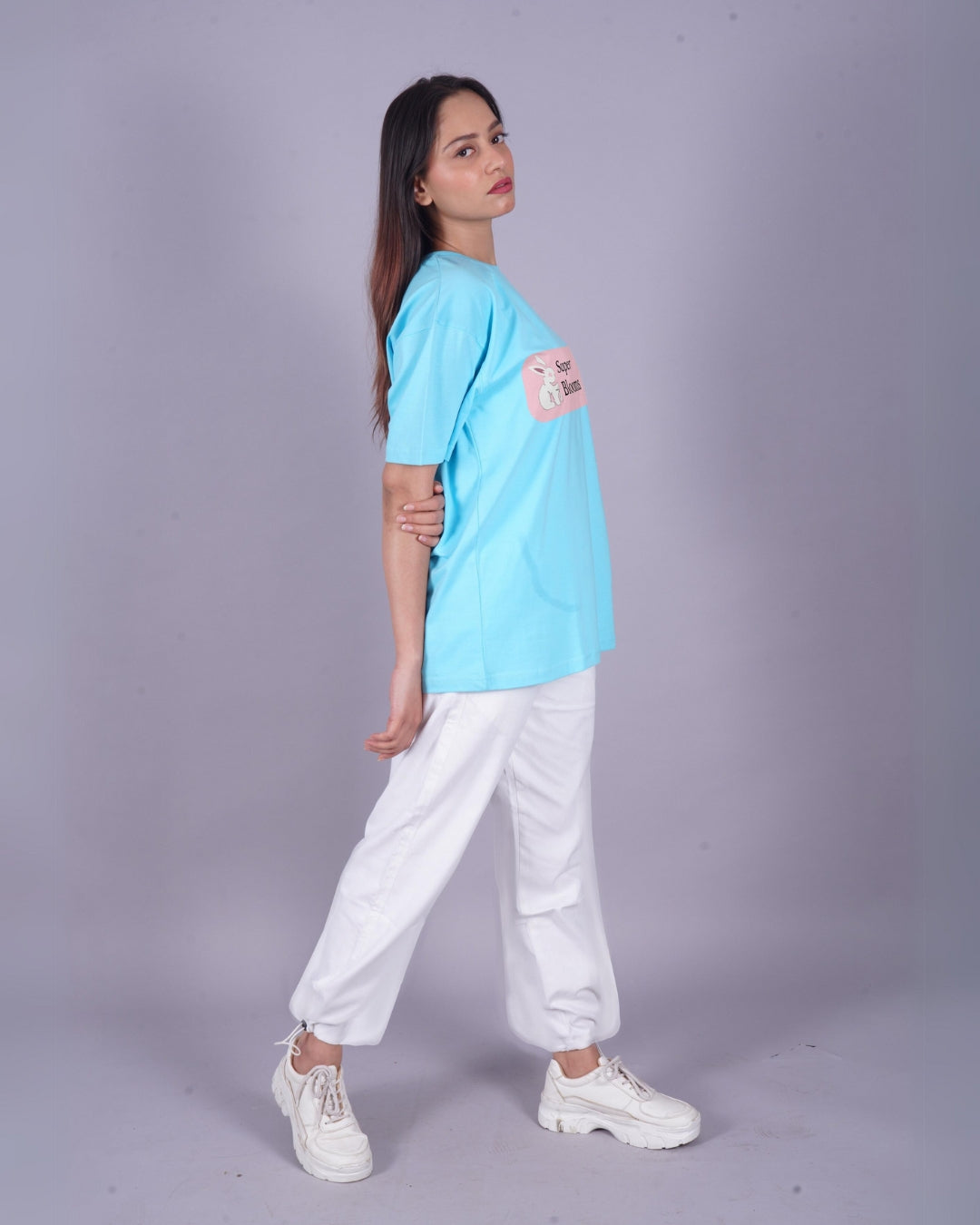 Women Super Bloom Oversized Co-Ord Set - Blue and White
