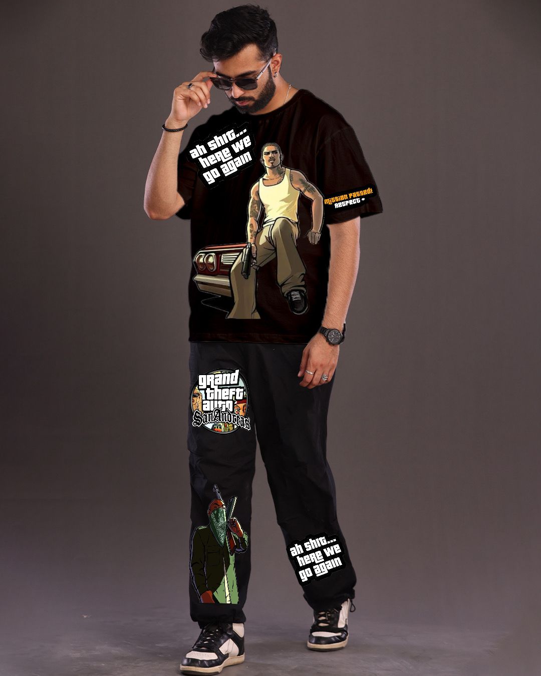 Men's Oversized Black and Black GTA Co Ord Set Men's(*)