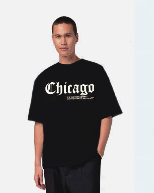 Chicago Black Urban Oversized T-Shirt for Men